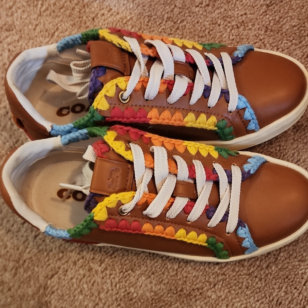 Coach Brown and Red Sneakers Artistic Design